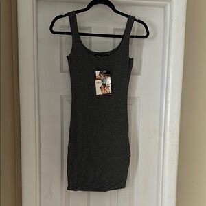 Naked Wardrobe Gray Scoop Neck Bodycon Mini Dress